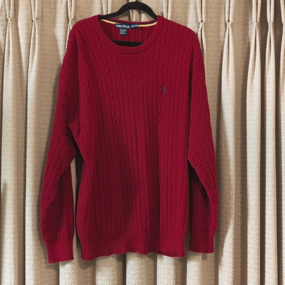 Vintage Men's Size XXL 90’s Red Nautica Cable Knit Sweater